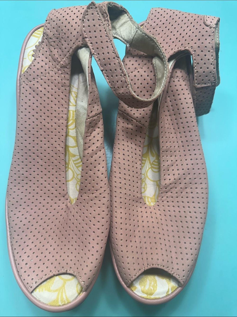Fly London Dusty Pink Perforated Peep-Toe Sandals